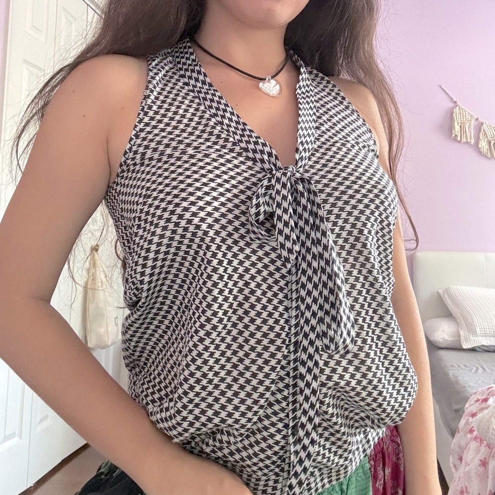 Diesel houndstooth black and white silk sleeveless blouse